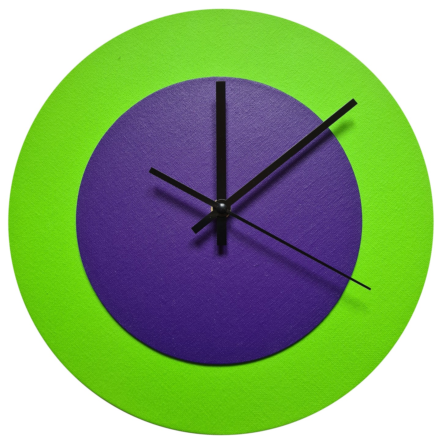 Pop Art Wanduhr Hellgrün  Lilafarben mit schwarzen Zeigern 30 cm rund
