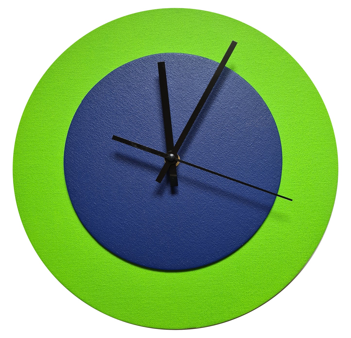Pop Art Wanduhr Hellgrün  Dunkelblau mit schwarzen Zeigern 30 cm rund
