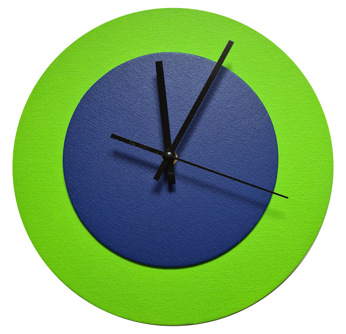 Pop Art Wanduhr Hellgrün  Dunkelblau mit schwarzen Zeigern 30 cm rund
