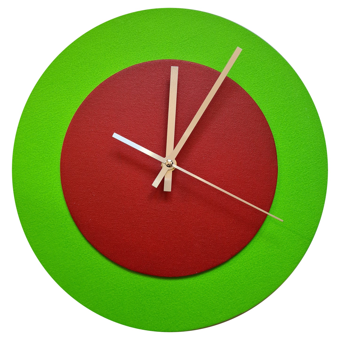 Pop Art Wanduhr Hellgrün  Dunkelrot mit  silbernen Zeigern 30 cm rund
