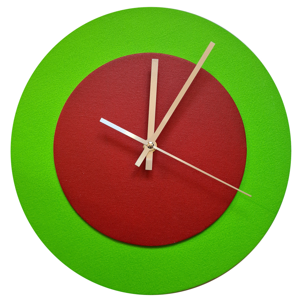 Pop Art Wanduhr Hellgrün  Dunkelrot mit  silbernen Zeigern 30 cm rund
