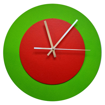 Pop Art Wanduhr Hellgrün  Hellrot mit silbernen Zeigern 30 cm rund
