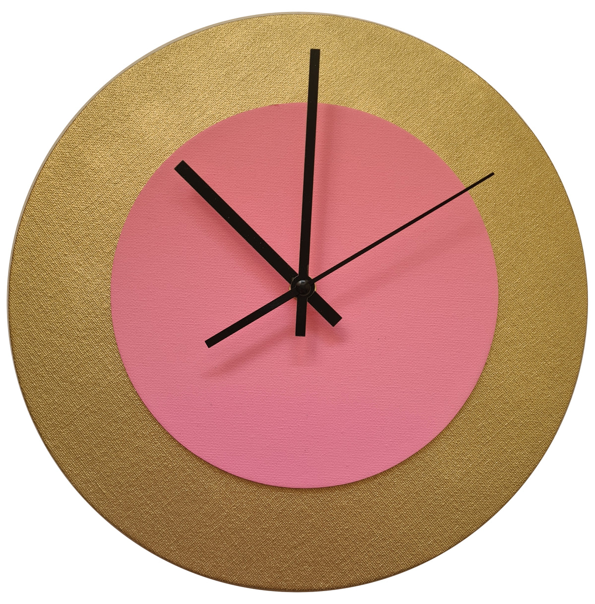 Pop Art Wanduhr Gold  Rosafarben mit schwarzen Zeigern 30 cm rund