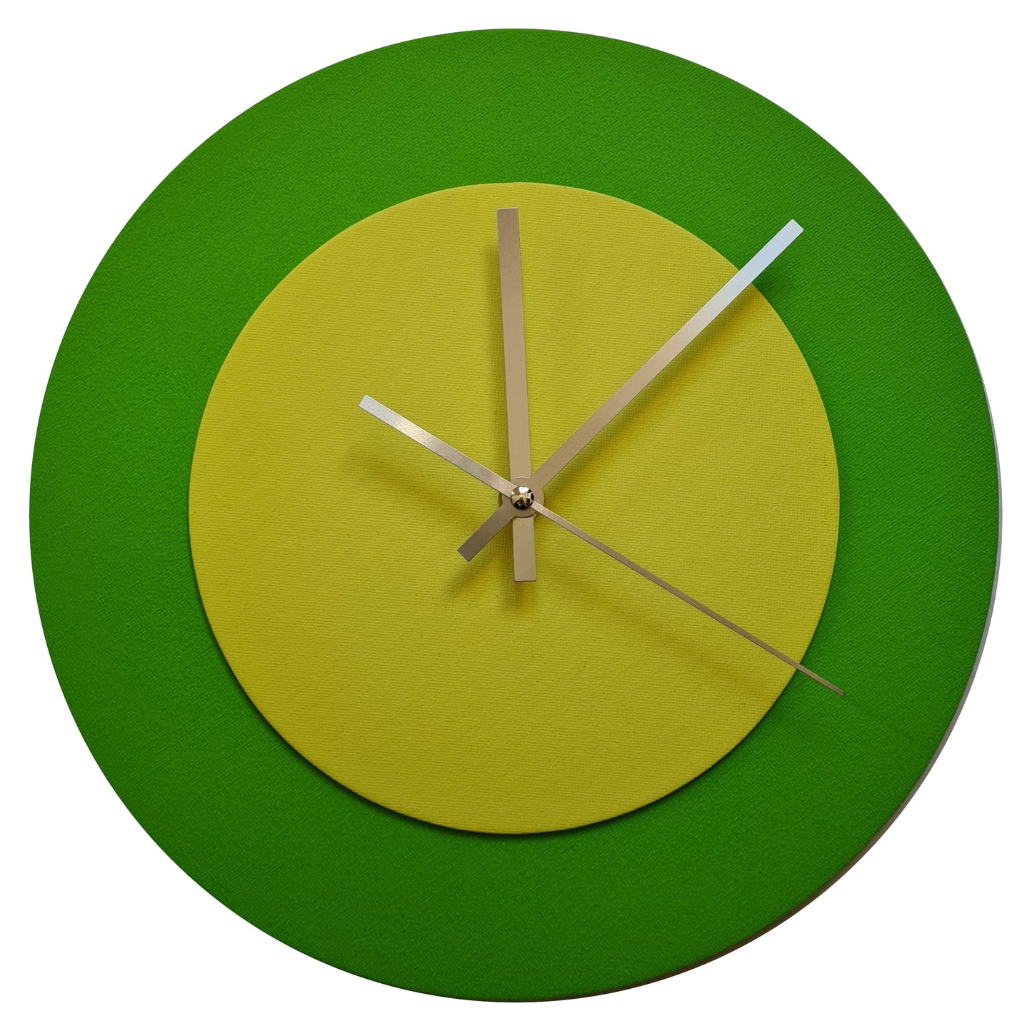 Pop Art Wanduhr Hellgrün  Hellgelb mit silbernen Zeigern 30 cm rund
