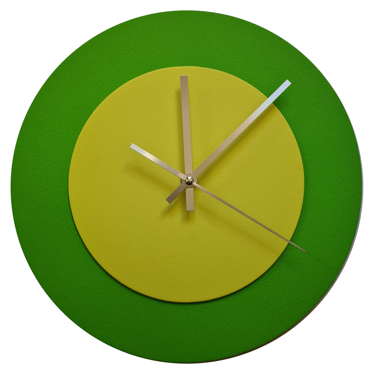 Pop Art Wanduhr Hellgrün  Hellgelb mit silbernen Zeigern 30 cm rund
