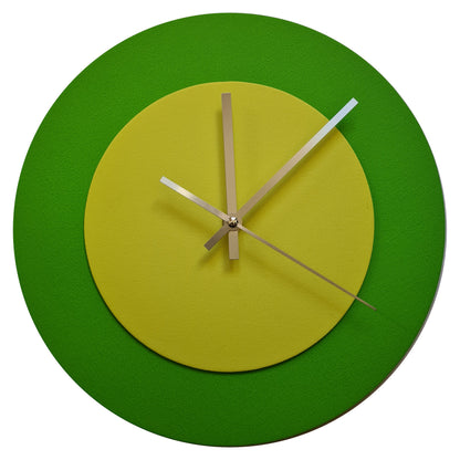 Pop Art Wanduhr Hellgrün  Hellgelb mit silbernen Zeigern 30 cm rund
