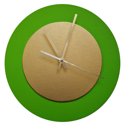 Pop Art Wanduhr Hellgrün  Goldfarben mit silbernen Zeigern 30 cm rund

