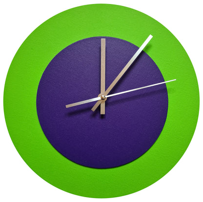 Pop Art Wanduhr Hellgrün  Lilafarben mit silbernen Zeigern 30 cm rund
