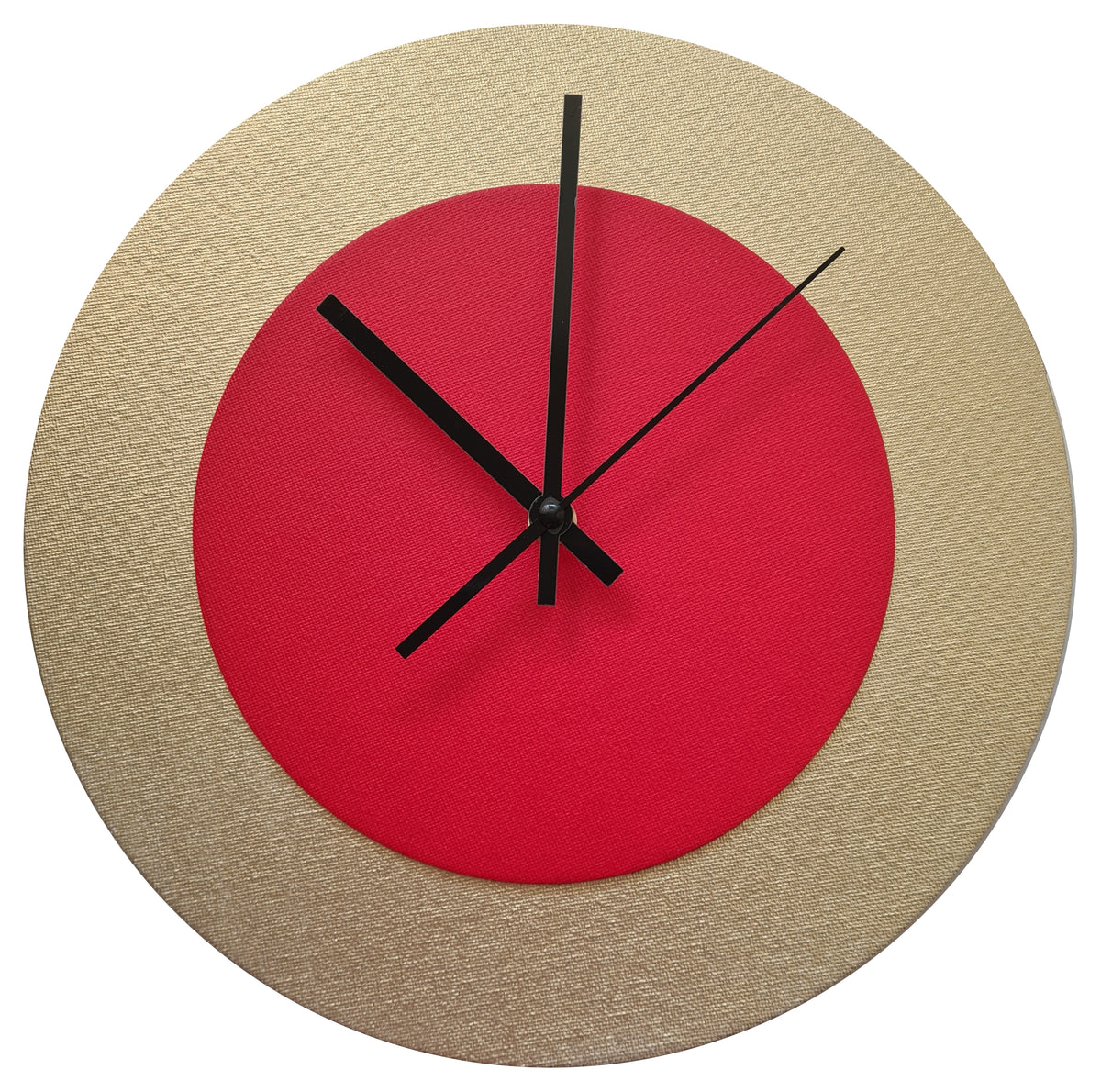 Pop Art Wanduhr Gold  Hellrot mit schwarzen Zeigern 30 cm rund