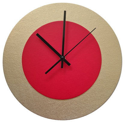Pop Art Wanduhr Gold  Hellrot mit schwarzen Zeigern 30 cm rund