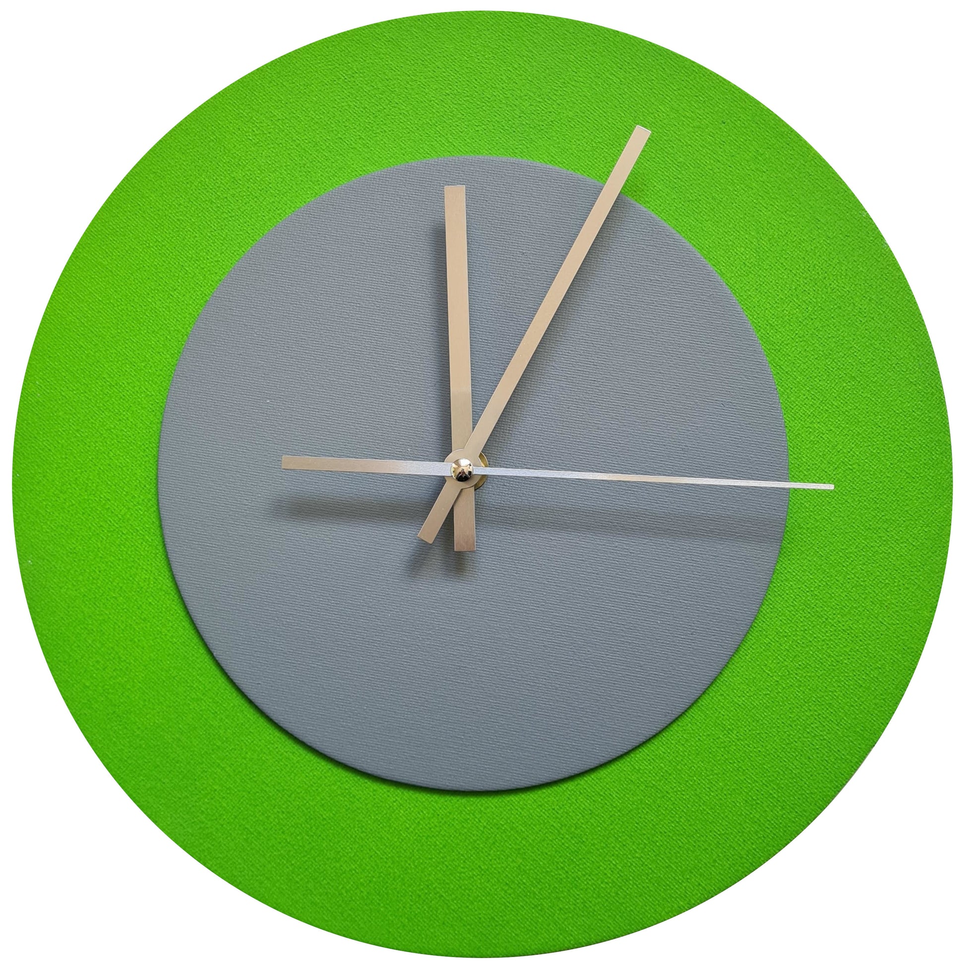 Pop Art Wanduhr Hellgrün  Grau mit silbernen Zeigern 30 cm rund
