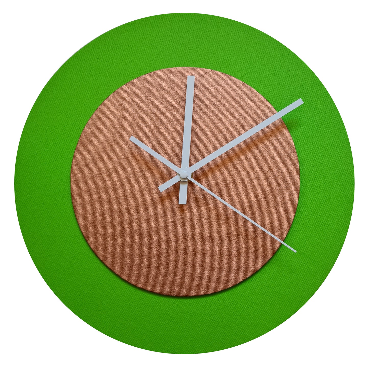 Pop Art Wanduhr Hellgrün  Bronzefarben mit  weißen Zeigern 30 cm rund
