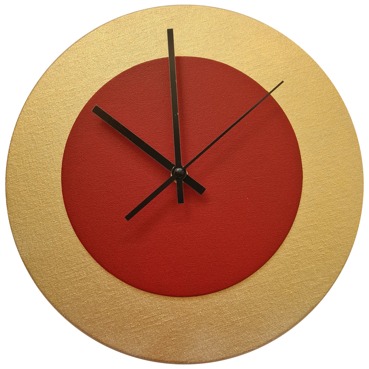 Pop Art Wanduhr Gold  Dunkelrot mit  schwarzen Zeigern 30 cm rund