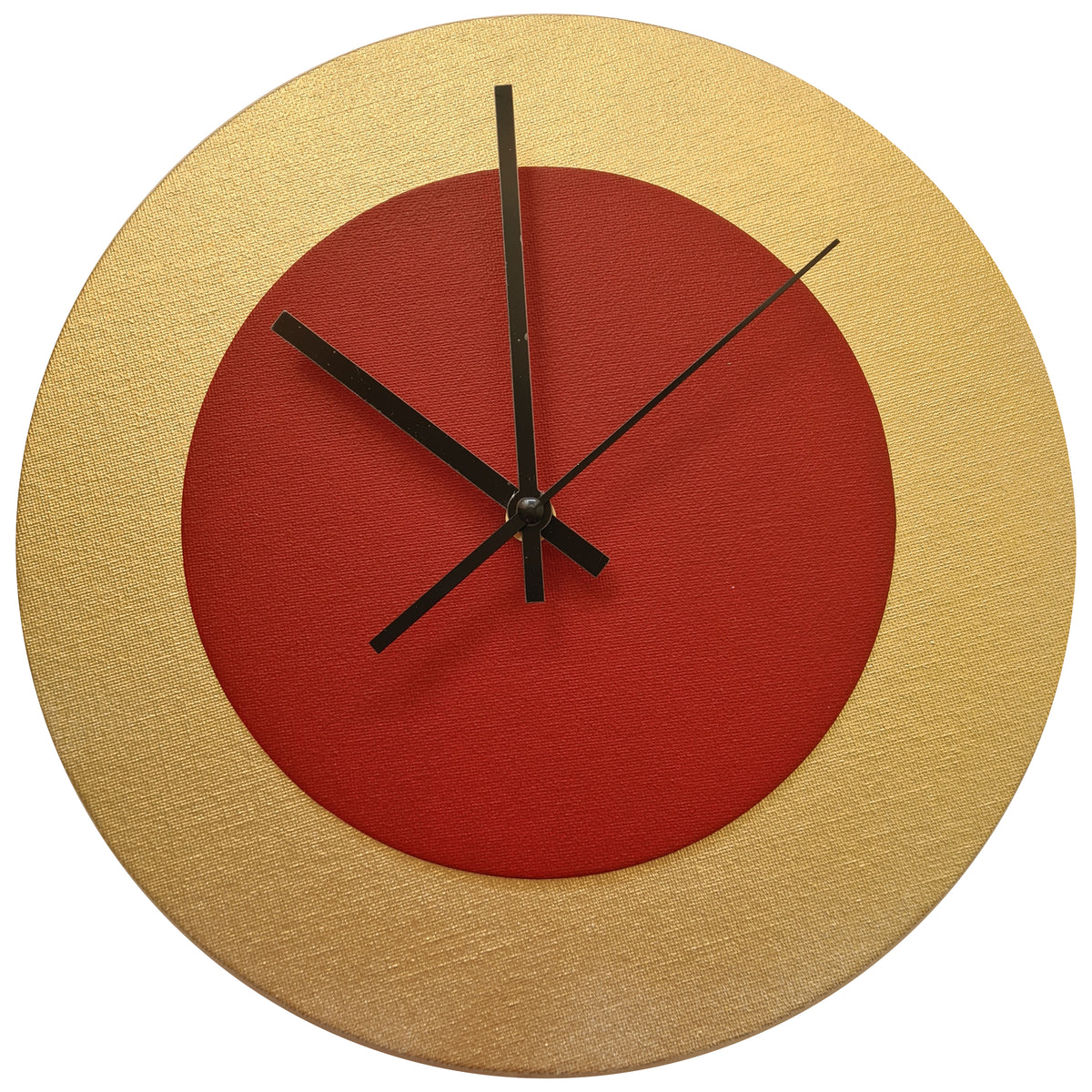 Pop Art Wanduhr Gold  Dunkelrot mit  schwarzen Zeigern 30 cm rund
