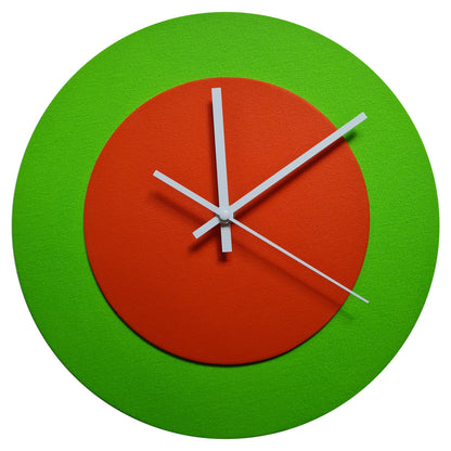 Pop Art Wanduhr Hellgrün  Orangefarben mit weißen Zeigern 30 cm rund
