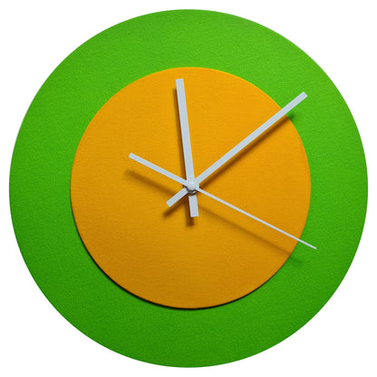 Pop Art Wanduhr Hellgrün  Sonnengelb mit weißen Zeigern 30 cm rund
