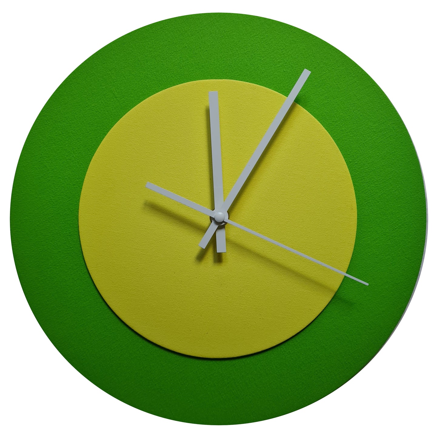 Pop Art Wanduhr Hellgrün  Hellgelb mit weißen Zeigern 30 cm rund
