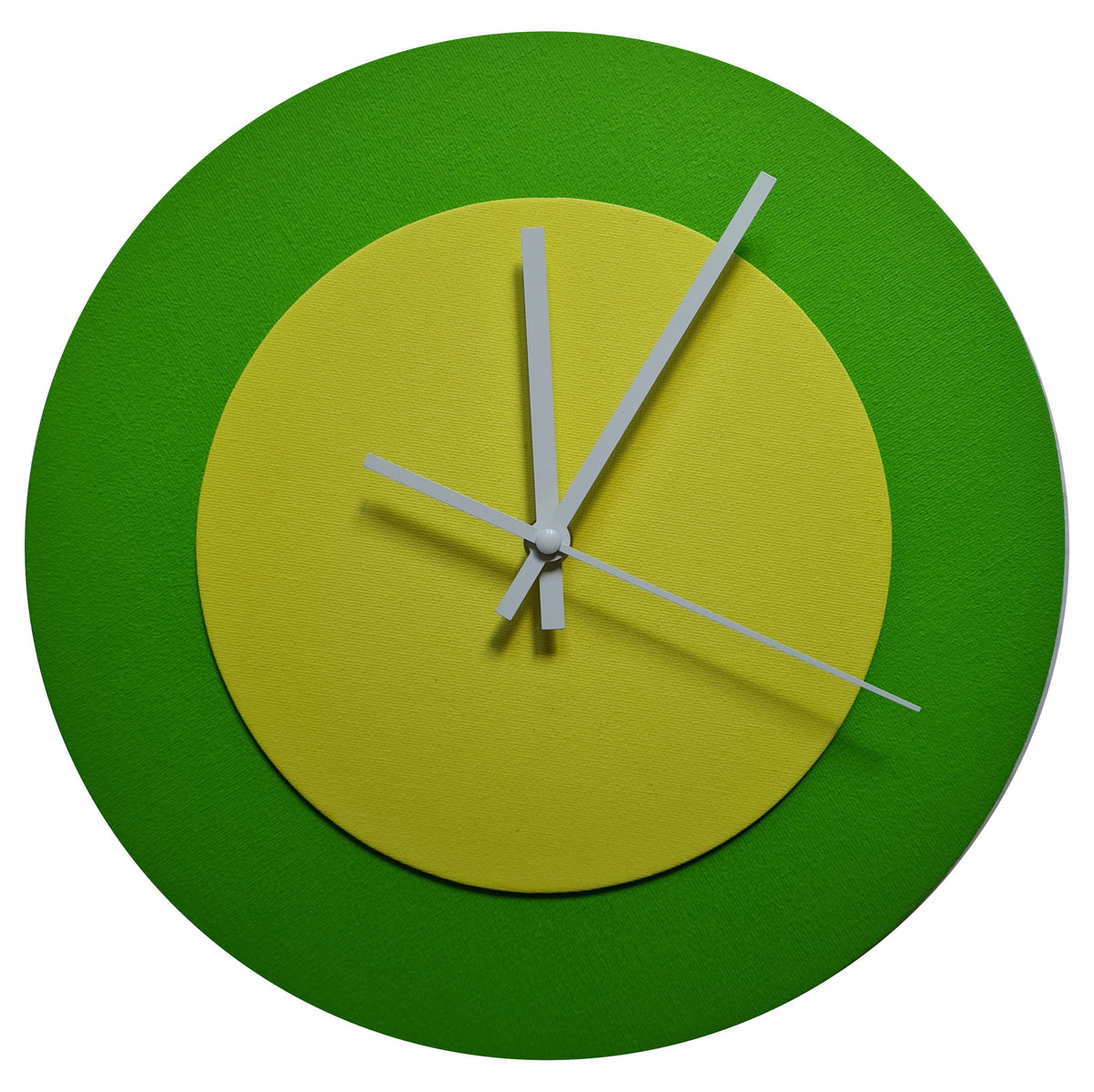 Pop Art Wanduhr Hellgrün  Hellgelb mit weißen Zeigern 30 cm rund
