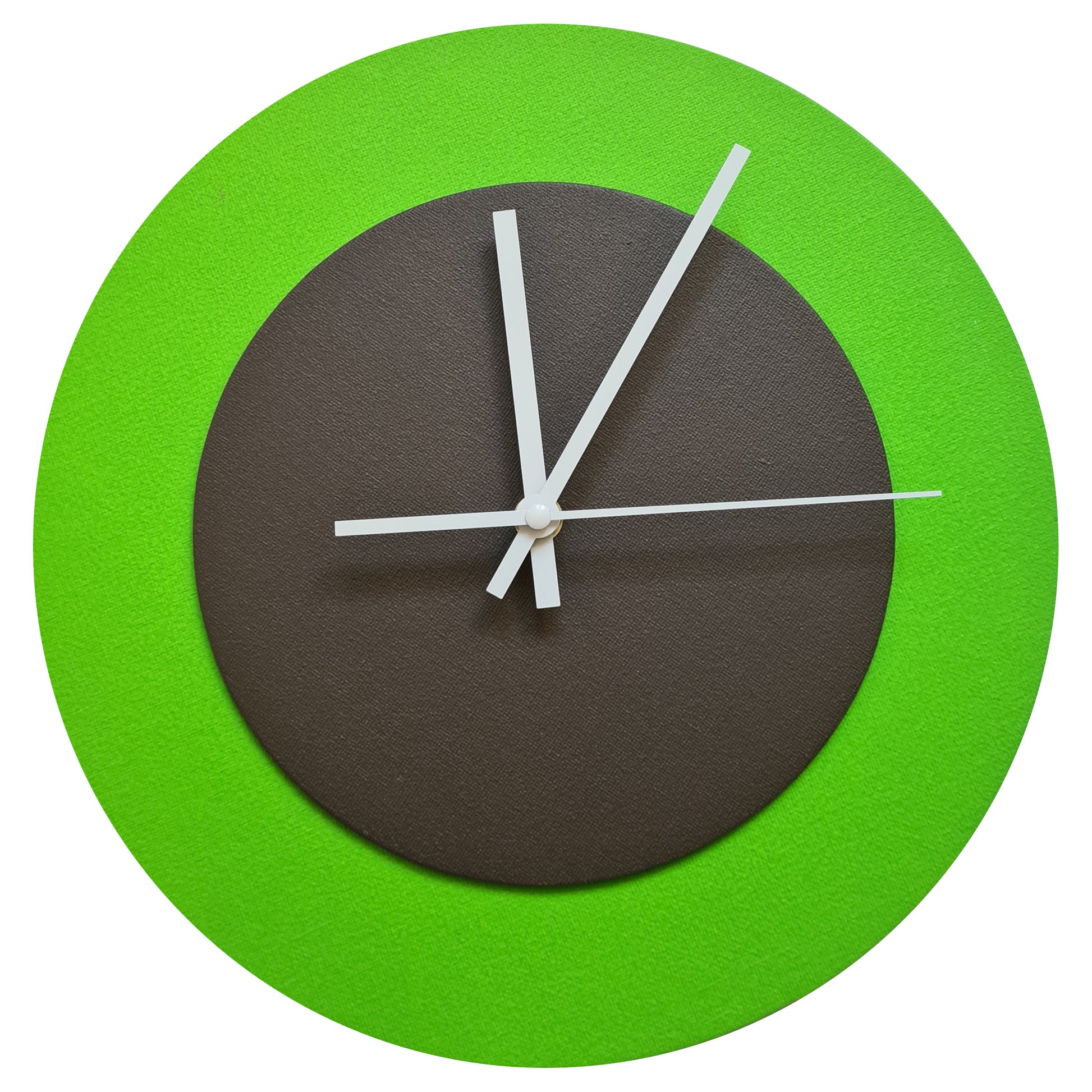 Pop Art Wanduhr Hellgrün  Dunkelbraun mit weißen Zeigern 30 cm rund
