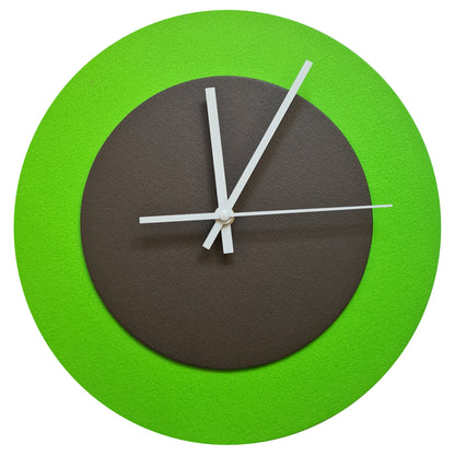 Pop Art Wanduhr Hellgrün  Dunkelbraun mit weißen Zeigern 30 cm rund
