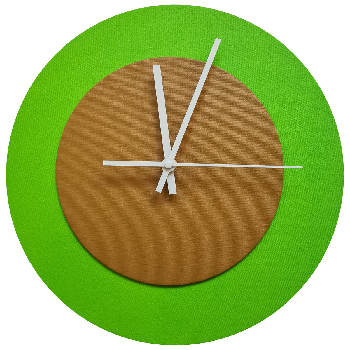 Pop Art Wanduhr Hellgrün  Hellbraun mit weißen Zeigern 30 cm rund
