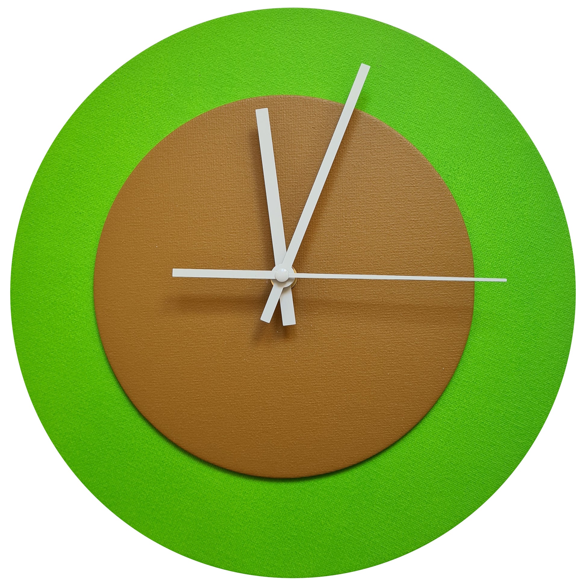 Pop Art Wanduhr Hellgrün  Hellbraun mit weißen Zeigern 30 cm rund

