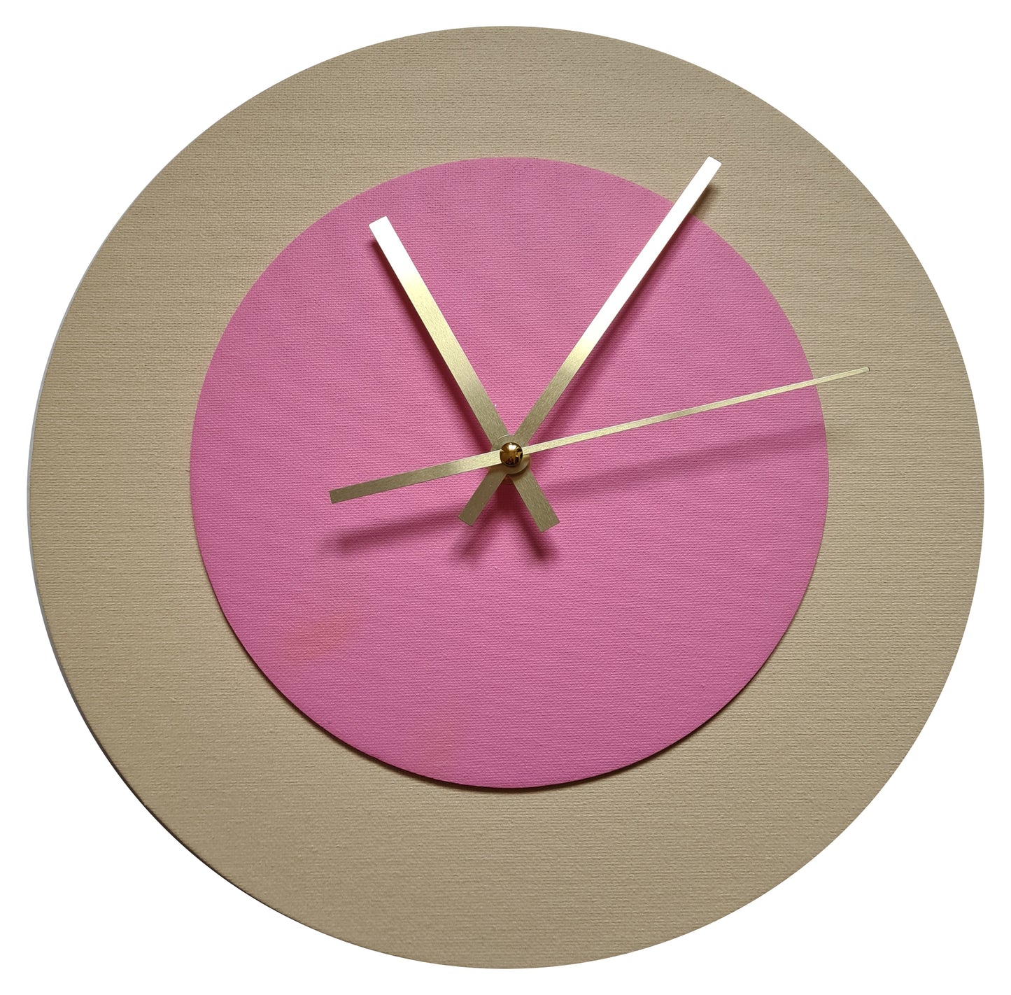 Pop Art Wanduhr Creme Rosafarben mit goldenen Zeigern 30 cm rund