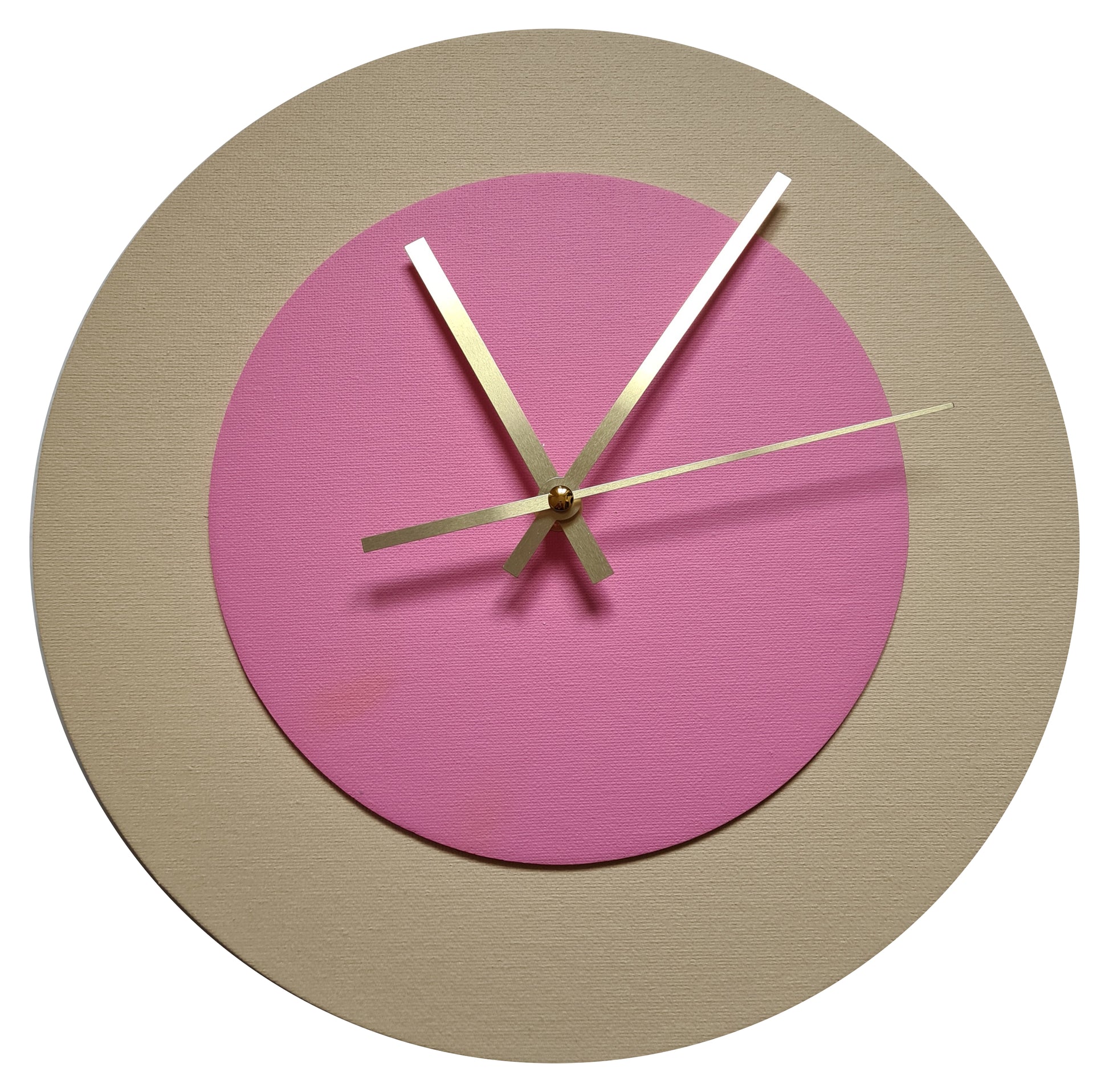 Pop Art Wanduhr Creme Rosafarben mit goldenen Zeigern 30 cm rund