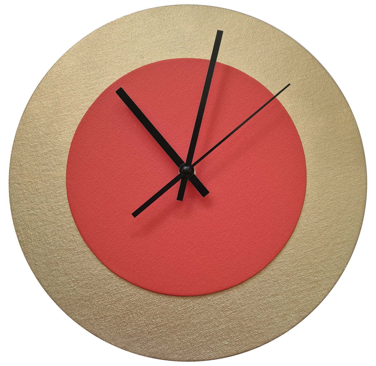 Pop Art Wanduhr Gold  Orangefarben mit schwarzen Zeigern 30 cm rund