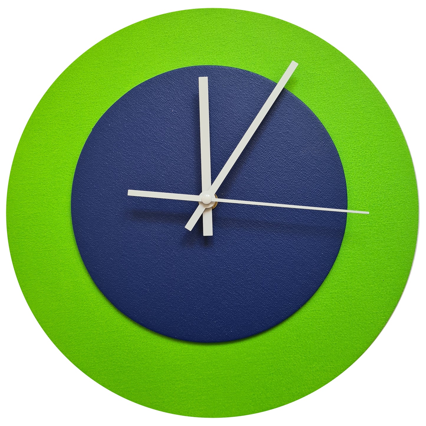 Pop Art Wanduhr Hellgrün  Dunkelblau mit weißen Zeigern 30 cm rund
