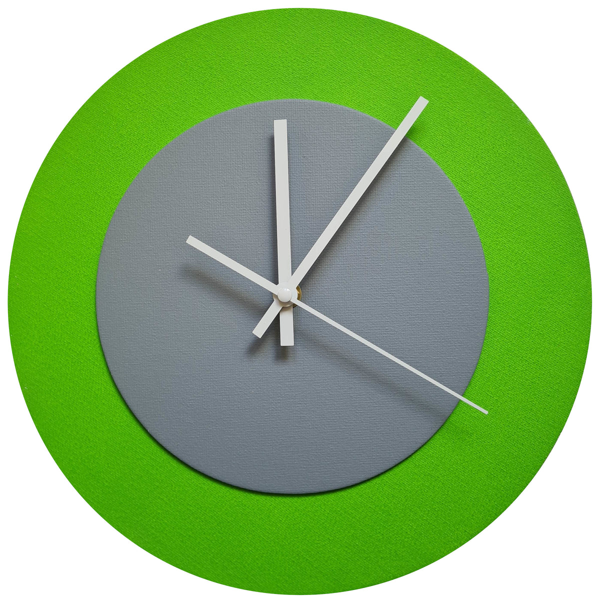 Pop Art Wanduhr Hellgrün  Grau mit weißen Zeigern 30 cm rund
