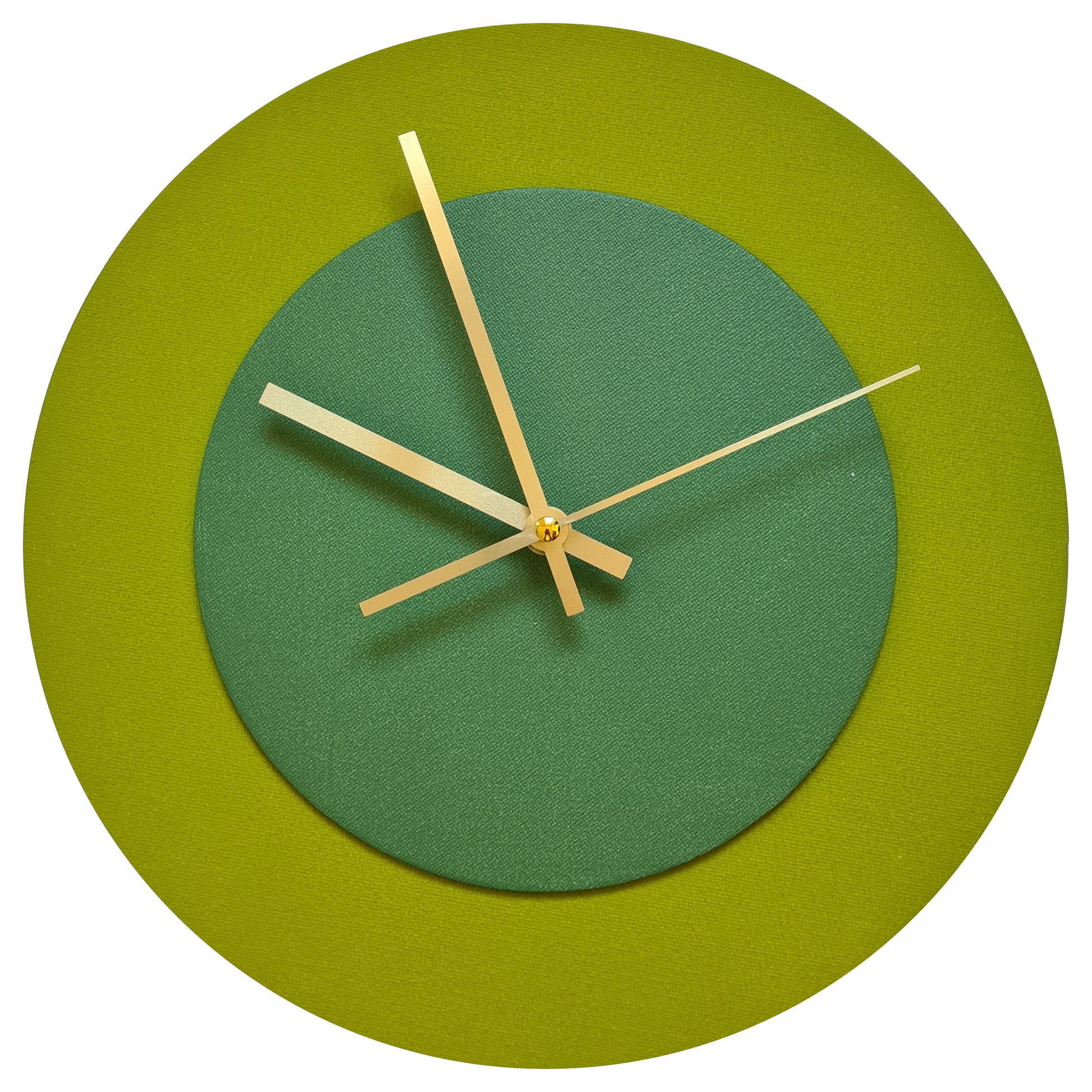 Pop Art Wanduhr Olivgrün  Laubgrün mit goldenen Zeigern 30 cm rund
