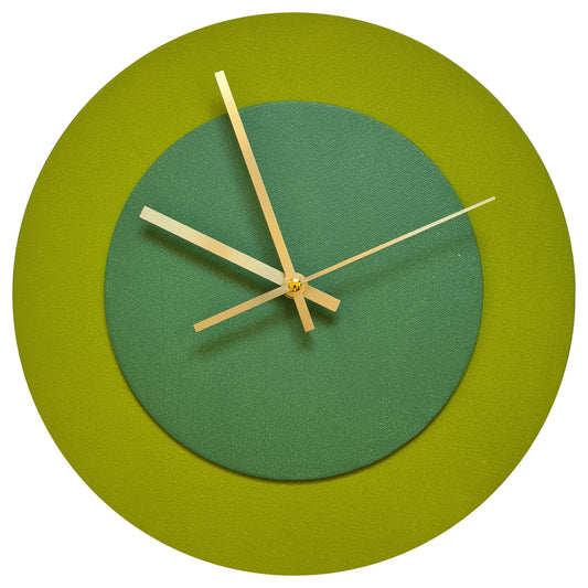 Pop Art Wanduhr Olivgrün  Laubgrün mit goldenen Zeigern 30 cm rund
