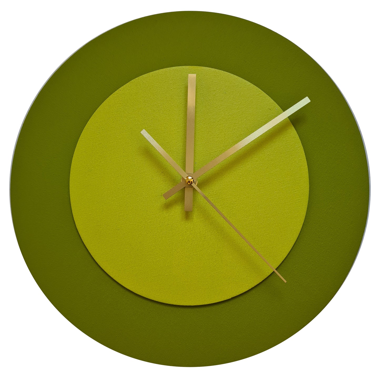 Pop Art Wanduhr Olivgrün  Farngrün mit goldenen Zeigern 30 cm rund
