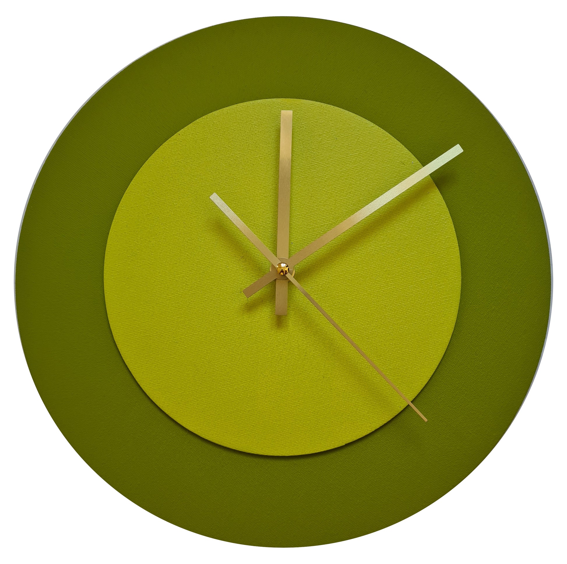 Pop Art Wanduhr Olivgrün  Farngrün mit goldenen Zeigern 30 cm rund
