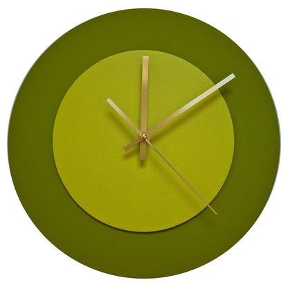 Pop Art Wanduhr Olivgrün  Farngrün mit goldenen Zeigern 30 cm rund
