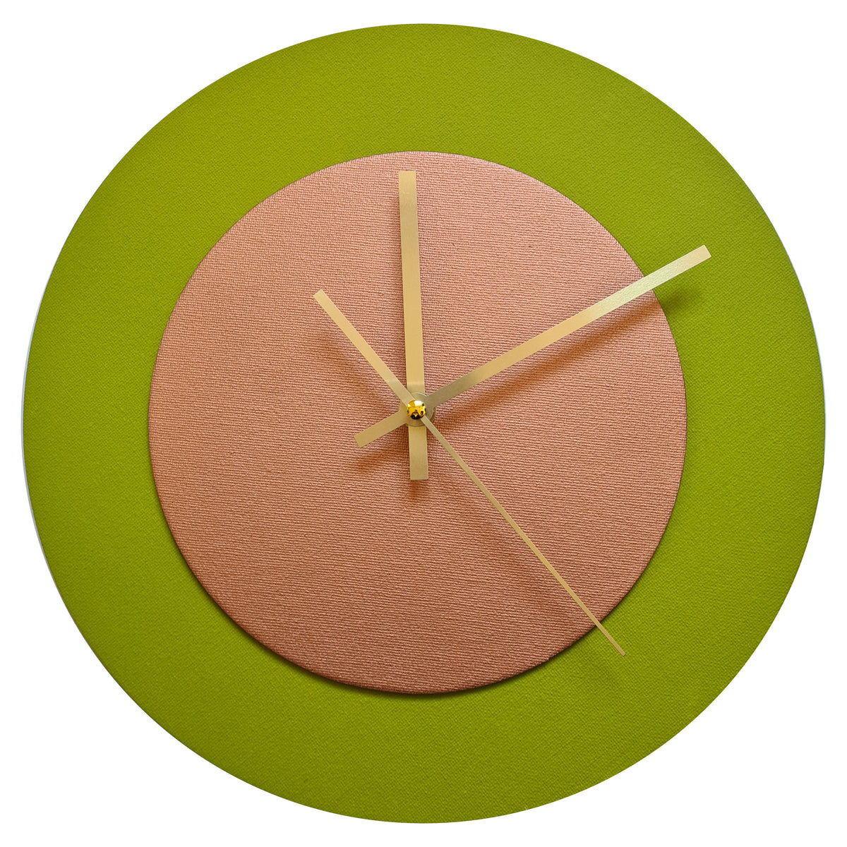 Pop Art Wanduhr Olivgrün  Bronzefarben mit goldenen Zeigern 30 cm rund
