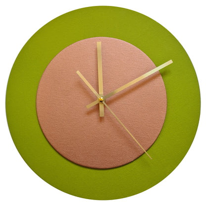 Pop Art Wanduhr Olivgrün  Bronzefarben mit goldenen Zeigern 30 cm rund
