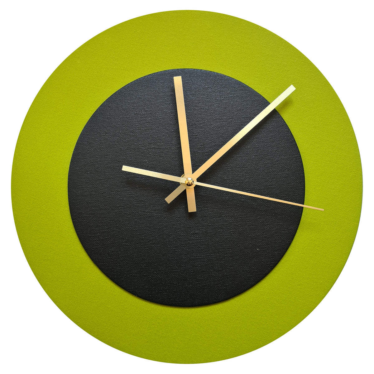 Pop Art Wanduhr Olivgrün  Schwarz mit goldenen Zeigern 30 cm rund
