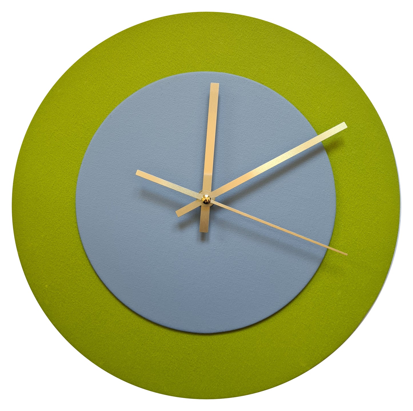 Pop Art Wanduhr Olivgrün  Grau mit goldenen Zeigern 30 cm rund
