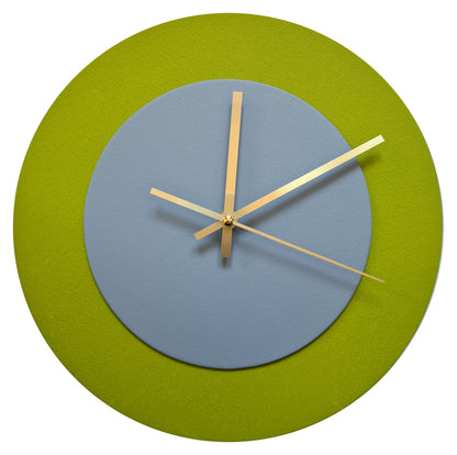 Pop Art Wanduhr Olivgrün  Grau mit goldenen Zeigern 30 cm rund
