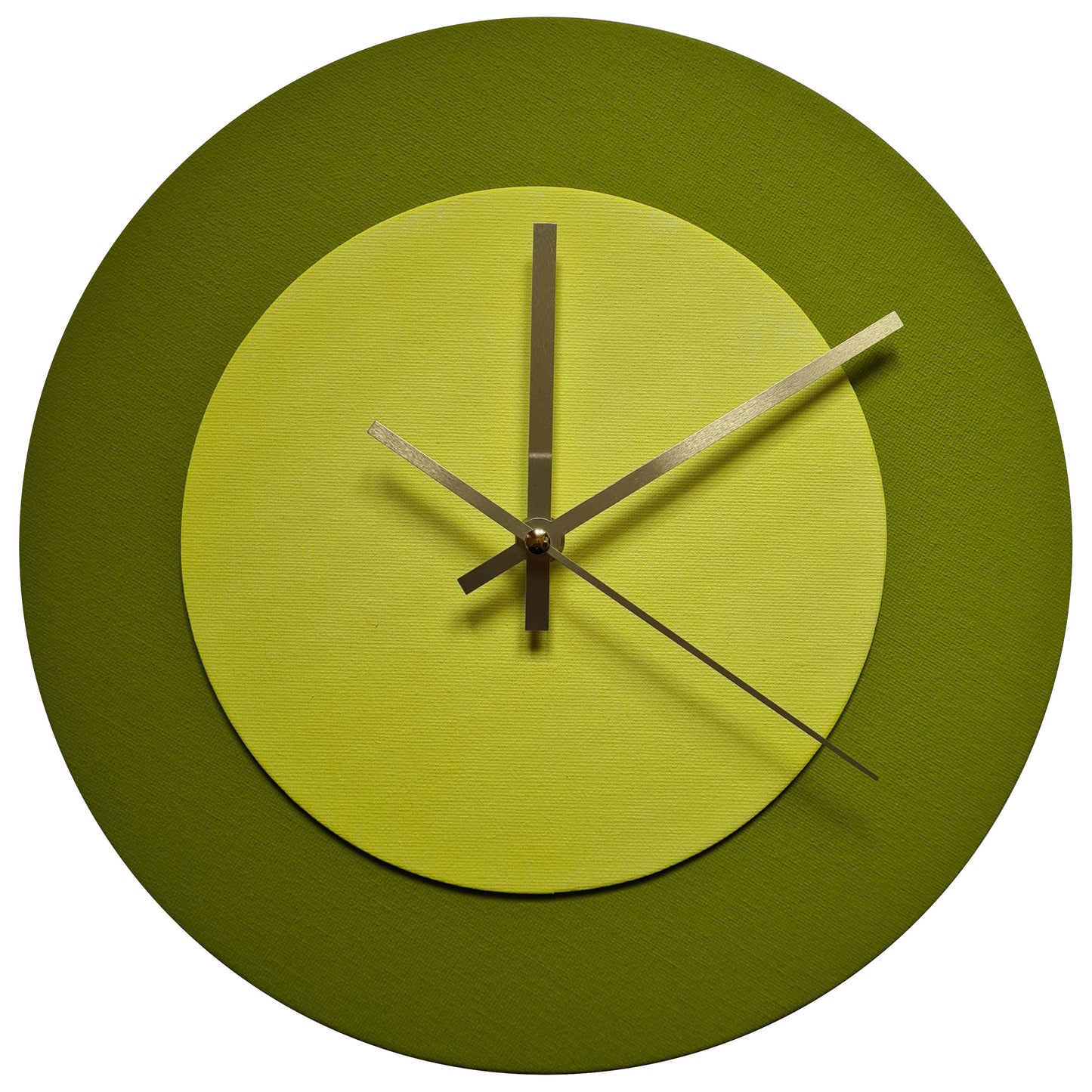 Pop Art Wanduhr Olivgrün  Farngrün mit goldenen Zeigern 30 cm rund
