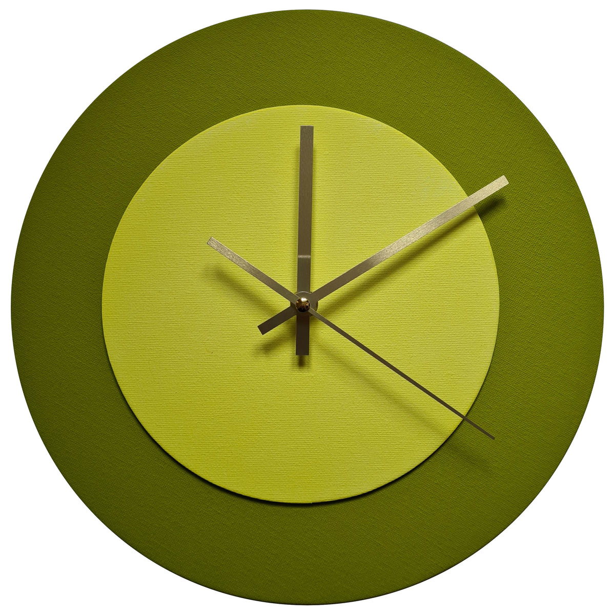 Pop Art Wanduhr Olivgrün  Farngrün mit goldenen Zeigern 30 cm rund
