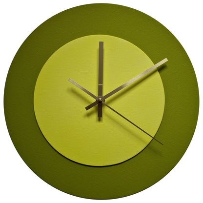 Pop Art Wanduhr Olivgrün  Farngrün mit goldenen Zeigern 30 cm rund
