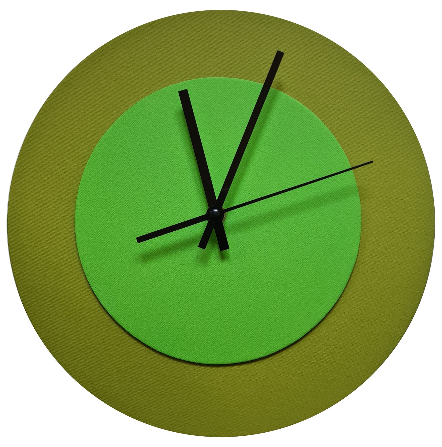 Pop Art Wanduhr Olivgrün  Hellgrün mit schwarzen Zeigern 30 cm rund
