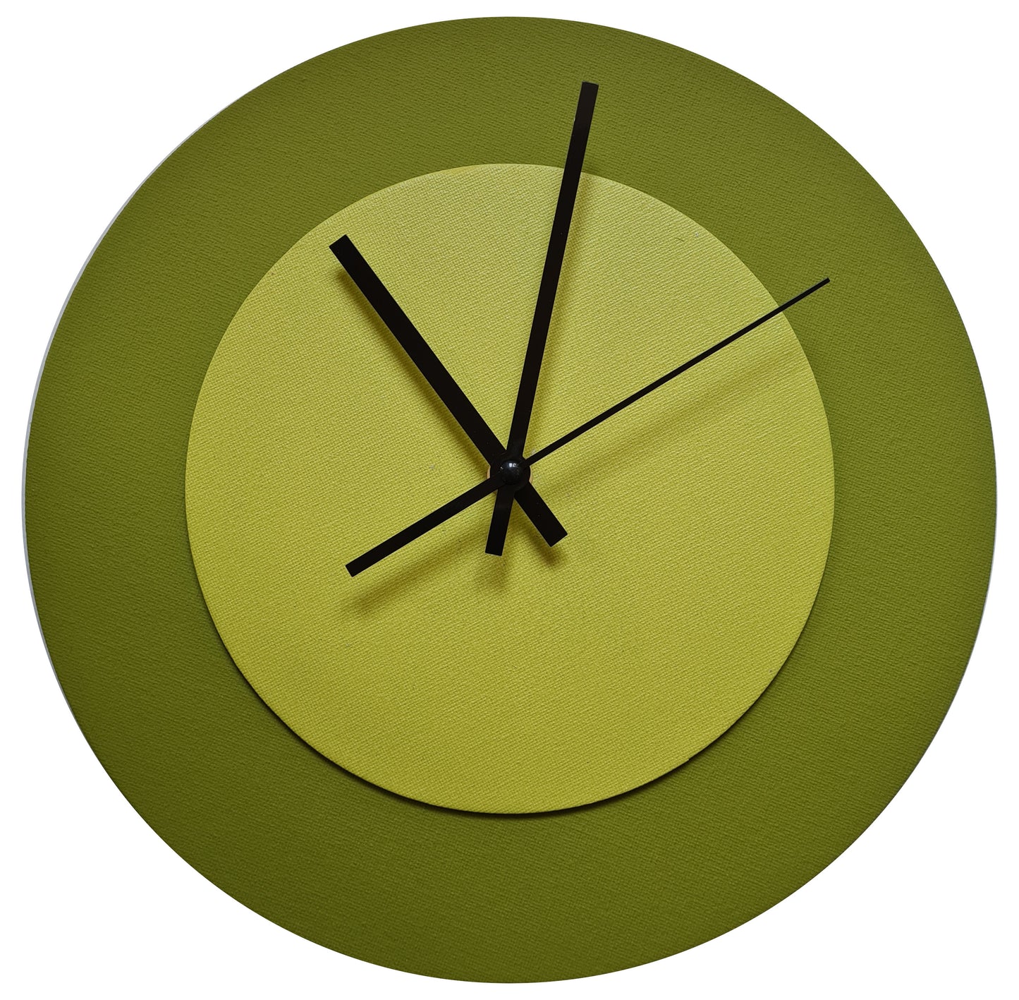Pop Art Wanduhr Olivgrün  Farngrün mit schwarzen Zeigern 30 cm rund
