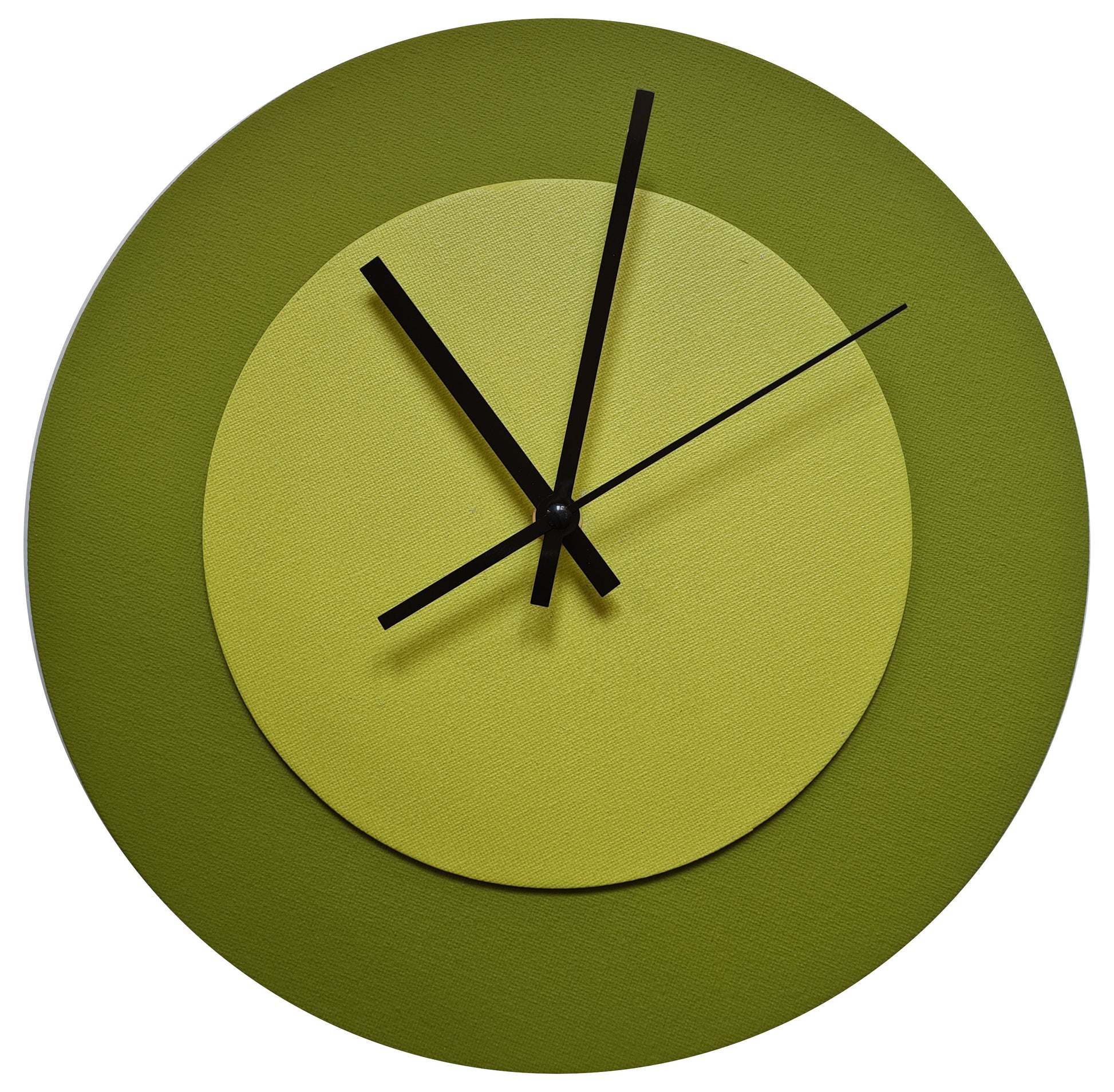 Pop Art Wanduhr Olivgrün  Farngrün mit schwarzen Zeigern 30 cm rund
