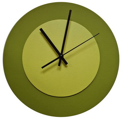 Pop Art Wanduhr Olivgrün  Farngrün mit schwarzen Zeigern 30 cm rund
