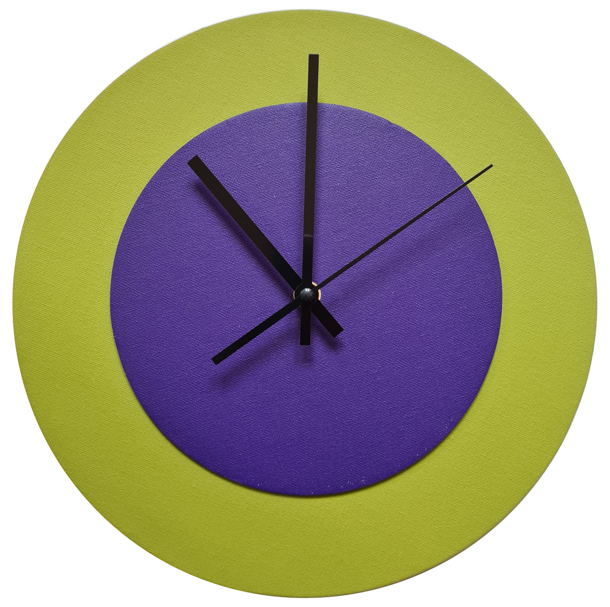 Pop Art Wanduhr Olivgrün  Schwarz mit schwarzen Zeigern 30 cm rund
