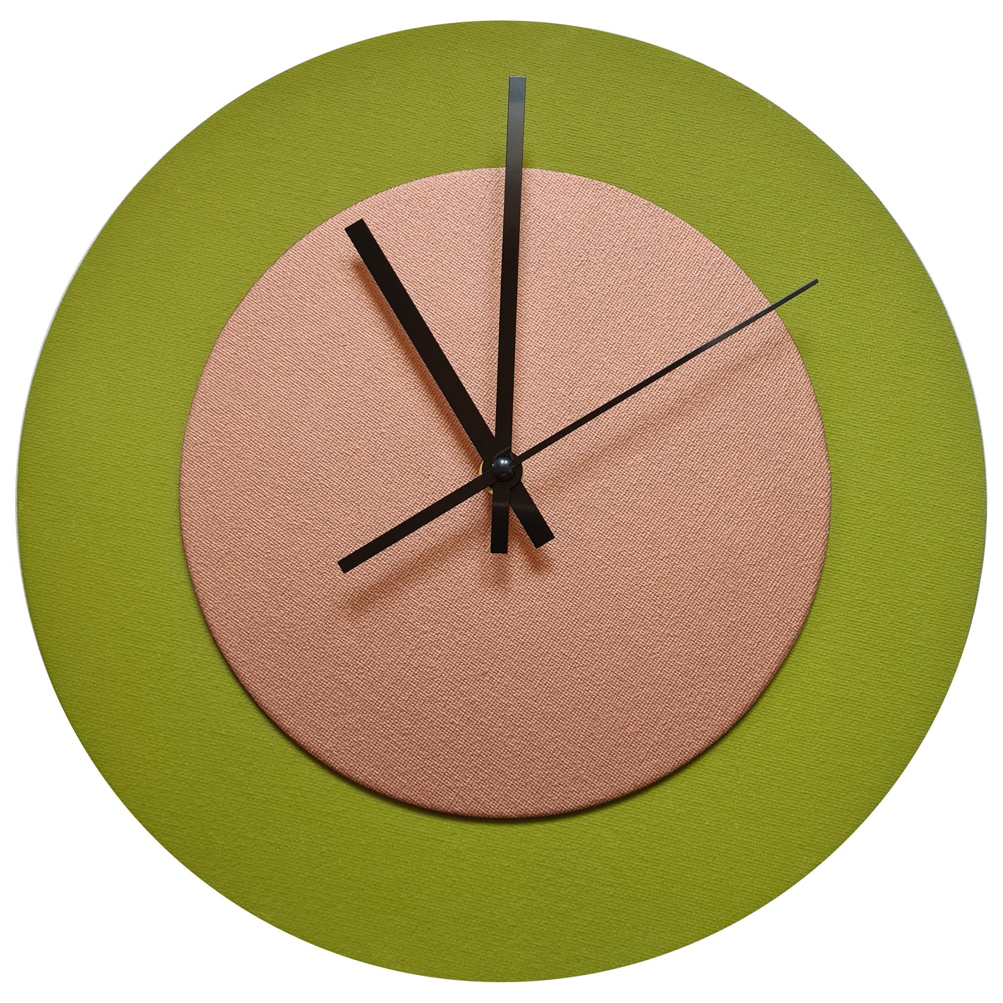 Pop Art Wanduhr Olivgrün  Bronzefarben mit  schwarzen Zeigern 30 cm rund
